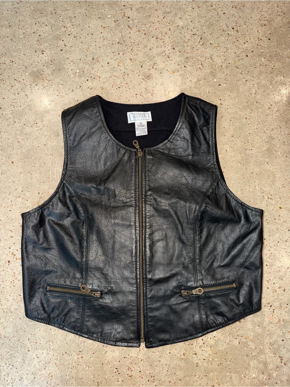 Jennifer Moore Black Leather Zip Vest